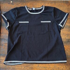 Karl Lagerfeld Black Top with White Stripes